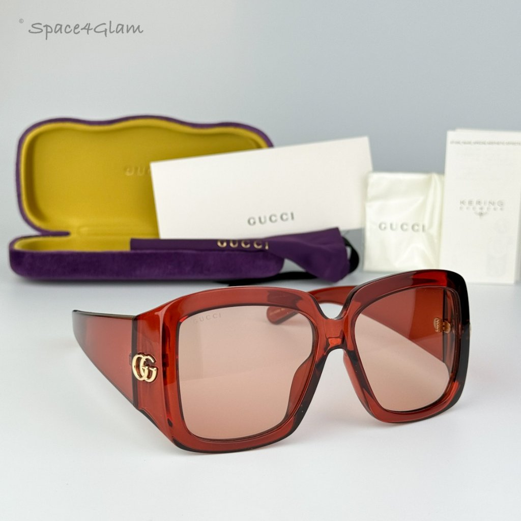 Gucci Women Sunglasses Burgundy Pink Square Gg1402sa 003 Brand New